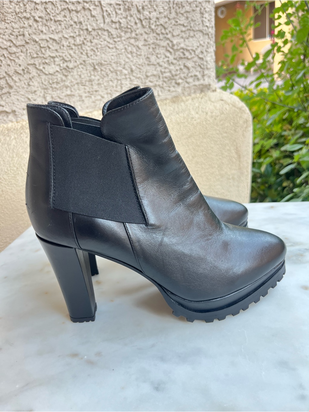 All Saints Sarris Black Leather Heeled Booties Size 8